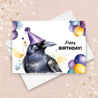 Tarjeta Raven negro con globos y cumpleaños de Gorra Fiest