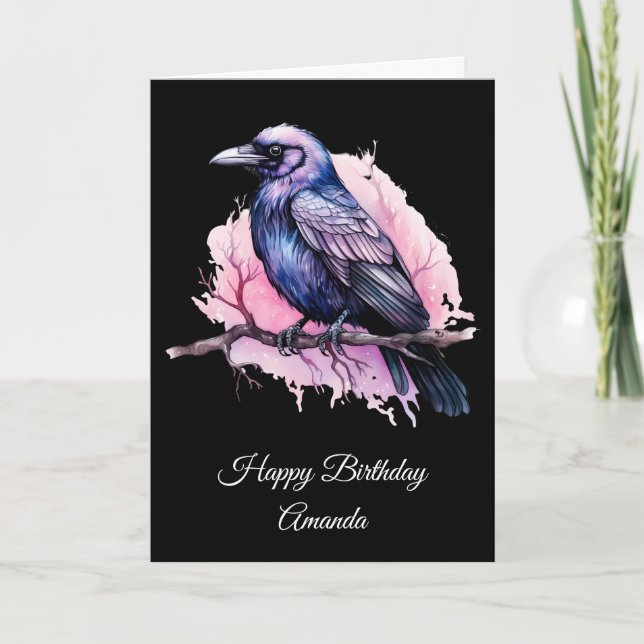 Tarjeta Raven negro en un cumpleaños de Ilustracion de suc (Anverso)