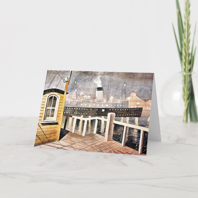 Tarjeta Ravilious: Channel Steamer sale del puerto (Anverso)