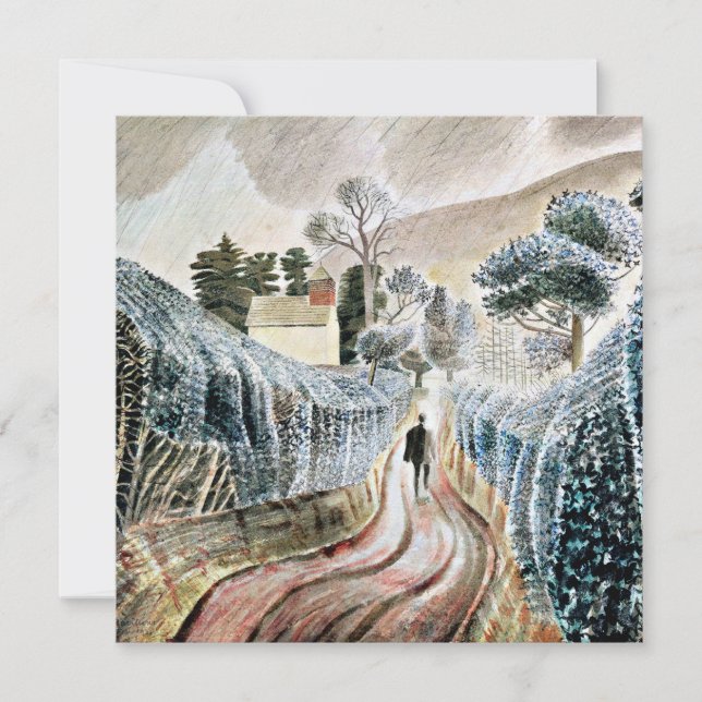 Tarjeta Ravilious - Tarde húmeda, Iglesia de Santa María (Anverso)