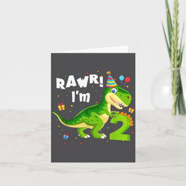 Tarjeta Rawr I'm 2 2nd Birthday T Rex Dinosaur Funny Party (Anverso)