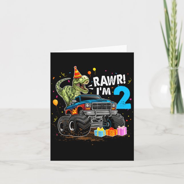 Tarjeta Rawr I'm 2 2nd Birthday T Rex Dinosaur Funny Party (Anverso)