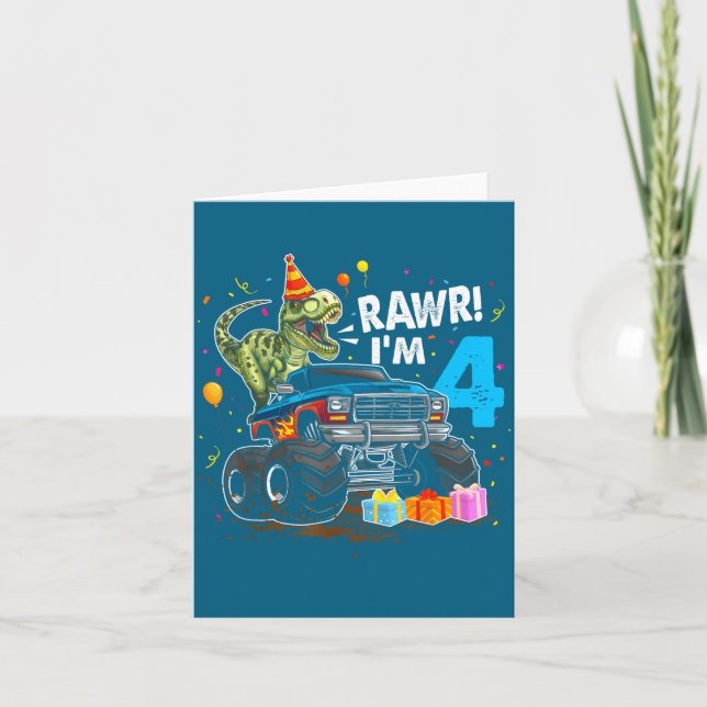 Tarjeta Rawr I'm 4 4th Birthday T Rex Dinosaur Funny Party (Anverso)