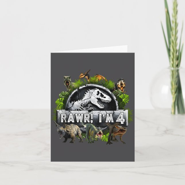 Tarjeta Rawr I'm 4 4th Birthday T Rex Dinosaur Funny Party (Anverso)