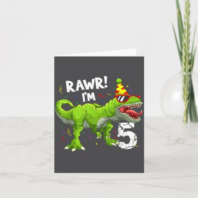 Tarjeta Rawr I'm 5 5th Birthday T Rex Dinosaur Funny Party (Anverso)