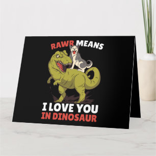 Tarjeta Rawr significa que te amo en dinosaurio con un per