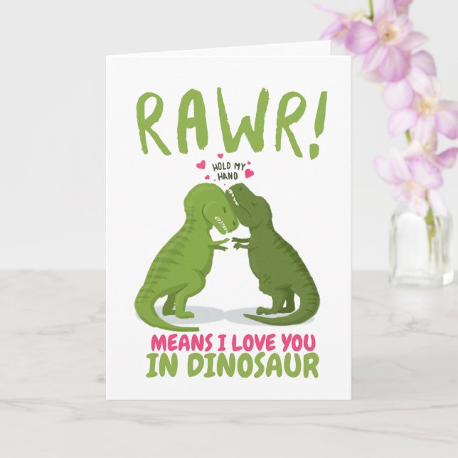 Tarjeta Rawr significa que te amo en dinosaurio Valentine (Orquídea)