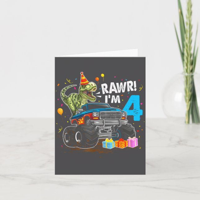 Tarjeta Rawr soy un T Rex para cumpleaños 4 divertido (Anverso)
