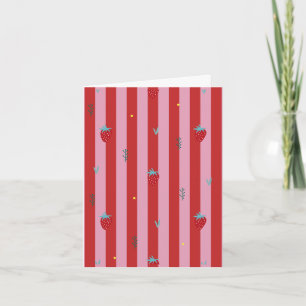 Tarjeta raya roja y rosa, diseño atrevido con fresas