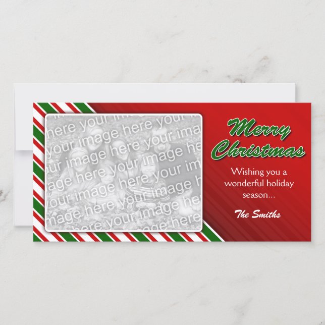 Tarjeta rayada de la foto de las Felices Navidad (Anverso)