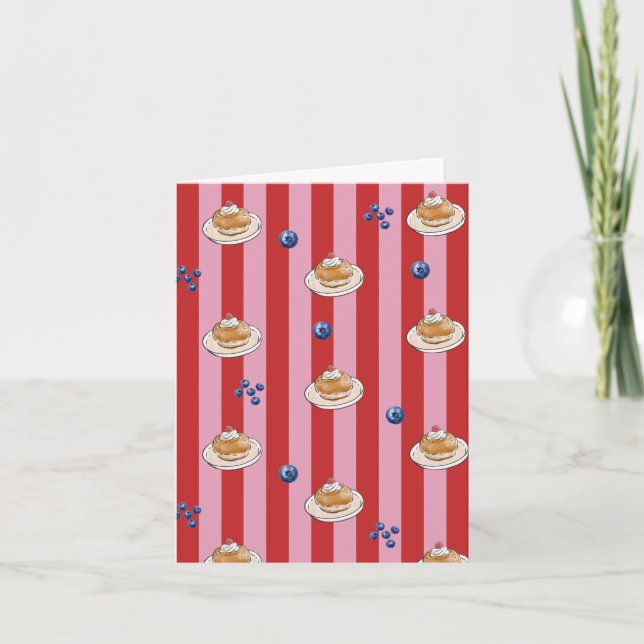 Tarjeta rayada rosa y roja con patrón de pastel (Anverso)