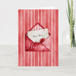 Tarjeta Rayas Blancas Rojo Romántico Mon Cheri Amor