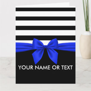 Tarjeta Rayas blancas y negras personalizadas con lazo fes