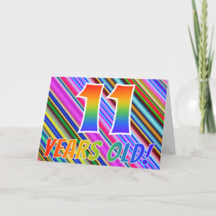Tarjeta Rayas coloridas + Patrón arcoiris "11 años de edad