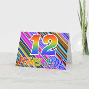Tarjeta Rayas coloridas + Patrón Arcoiris "12 años de edad