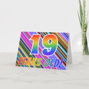 Tarjeta Rayas coloridas + Patrón Arcoiris "19 años de edad
