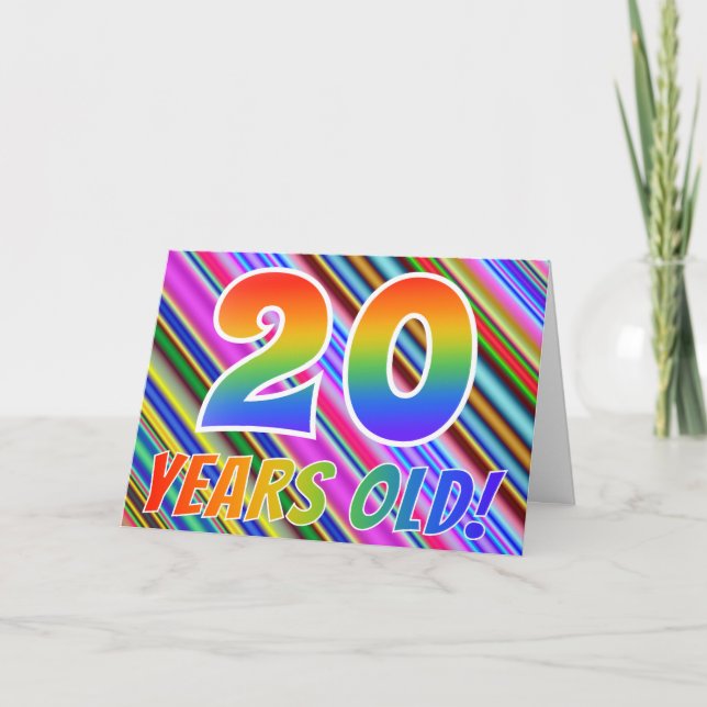Tarjeta Rayas coloridas + Patrón Arcoiris "20 años de edad (Anverso)