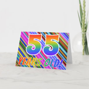 Tarjeta Rayas coloridas + Patrón Arcoiris "55 años de edad