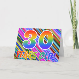Tarjeta Rayas coloridas + Patrón arcoiris de "30 años de e