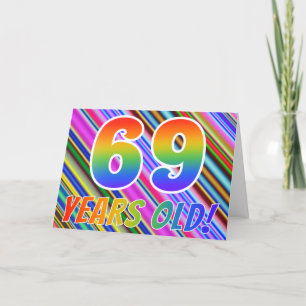 Tarjeta Rayas coloridas + Patrón Arcoiris de "69 años de e