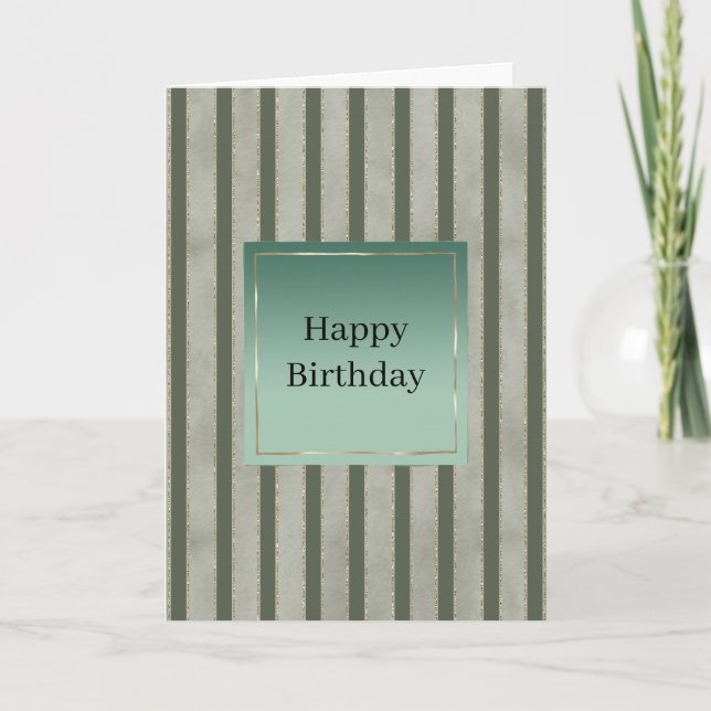 Tarjeta Rayas Cumpleaños Rayas Verde Pino (Anverso)