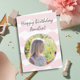 Tarjeta Rayas de acuarela rosadas Cumpleaños de niña foto