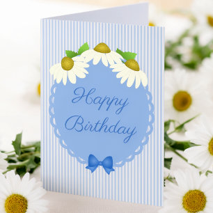 Tarjeta Rayas de Alfiler Azul con Cumpleaños de Flor de Co