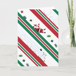 Tarjeta Rayas de Navidad de Santa y el Muñeco de Nieve