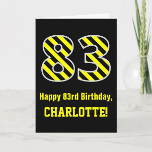 Tarjeta Rayas Negras y Amarillas "83"; Cumpleaños 83 + Nom
