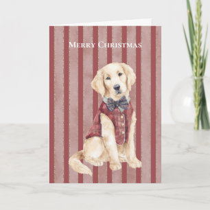 Tarjeta Rayas Rojas Perro Navidad  
