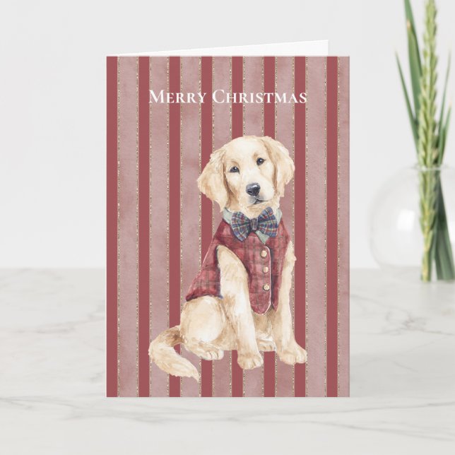 Tarjeta Rayas Rojas Perro Navidad   (Anverso)