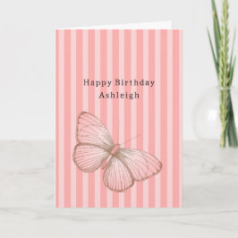Tarjeta Rayas rosadas con cumpleaños de mariposa