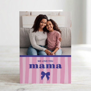 Tarjeta Rayas rosadas con foto y lazo chic para el día de