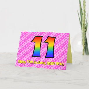 Tarjeta Rayas rosadas divertidas, corazones, arcoiris #11º