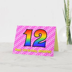 Tarjeta Rayas rosadas divertidas, corazones, arcoiris #12º