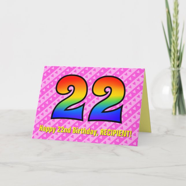 Tarjeta Rayas rosadas divertidas, corazones, arcoiris #cum (Anverso)