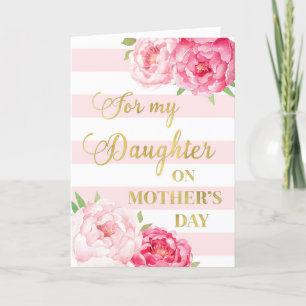 Tarjeta Rayas rosadas flores rosadas Día de la Madre Hija