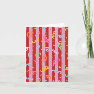 Tarjeta Rayas rosadas y rojas, con diseño de confeti 