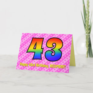 Tarjeta Rayas rosas divertidas, corazones, arcoiris # 43 c