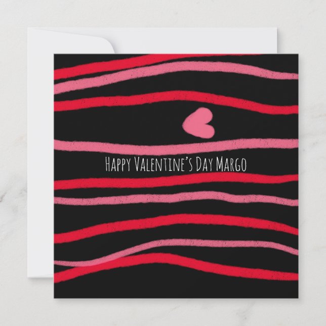 Tarjeta Rayas y Corazón de San Valentín Negro Doodles (Anverso)