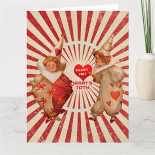 Tarjeta Rayas y Payasos Antiguos con Corazón de Agradecimi