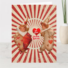 Tarjeta Rayas y payasos de San Valentín con corazón
