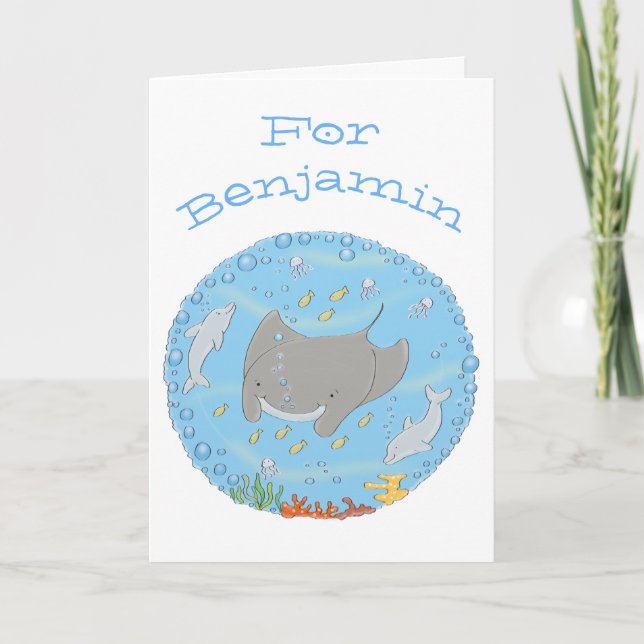 Tarjeta Rayos de manta y delfines personalizado ilustracio (Anverso)