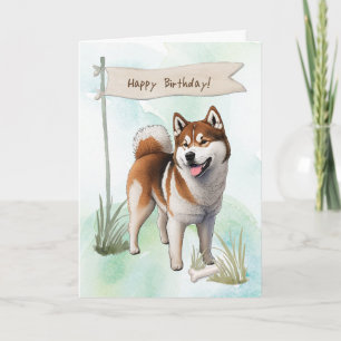 Tarjeta Raza de perro Akita afuera bajo Rótulo de cumpleañ