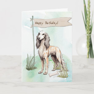 Tarjeta Raza de perro Saluki al aire libre bajo Rótulo de 