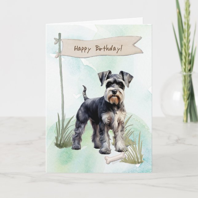 Tarjeta Raza De Perro Schnauzer Al Aire Libre Bajo Rótulo  (Anverso)