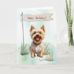 Tarjeta Raza de Perro Silky Terrier bajo Rótulo de cumplea