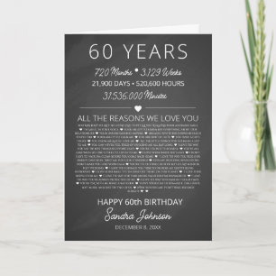 Tarjeta razones por las que te amamos, 60 razones, 60 años