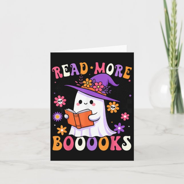 Tarjeta Read More Books Ghost Reading Book Funny Teacher H (Anverso)