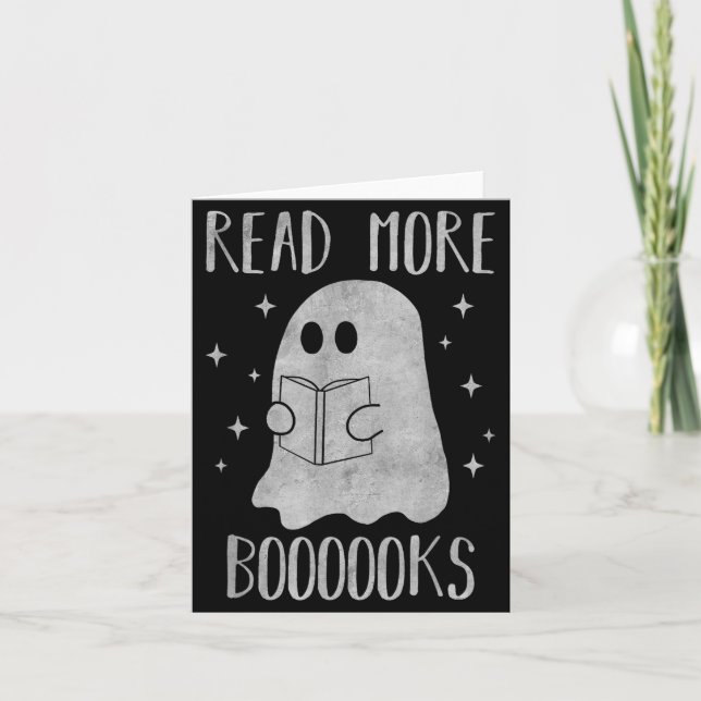 Tarjeta Read More Boooooks Funny Cute Halloween Ghost Read (Anverso)